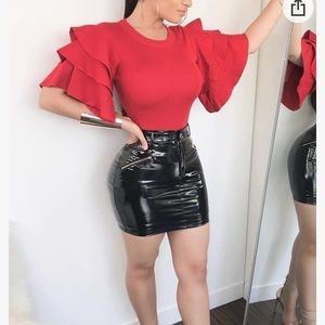 Half Bell Sleeve Shirts Red L